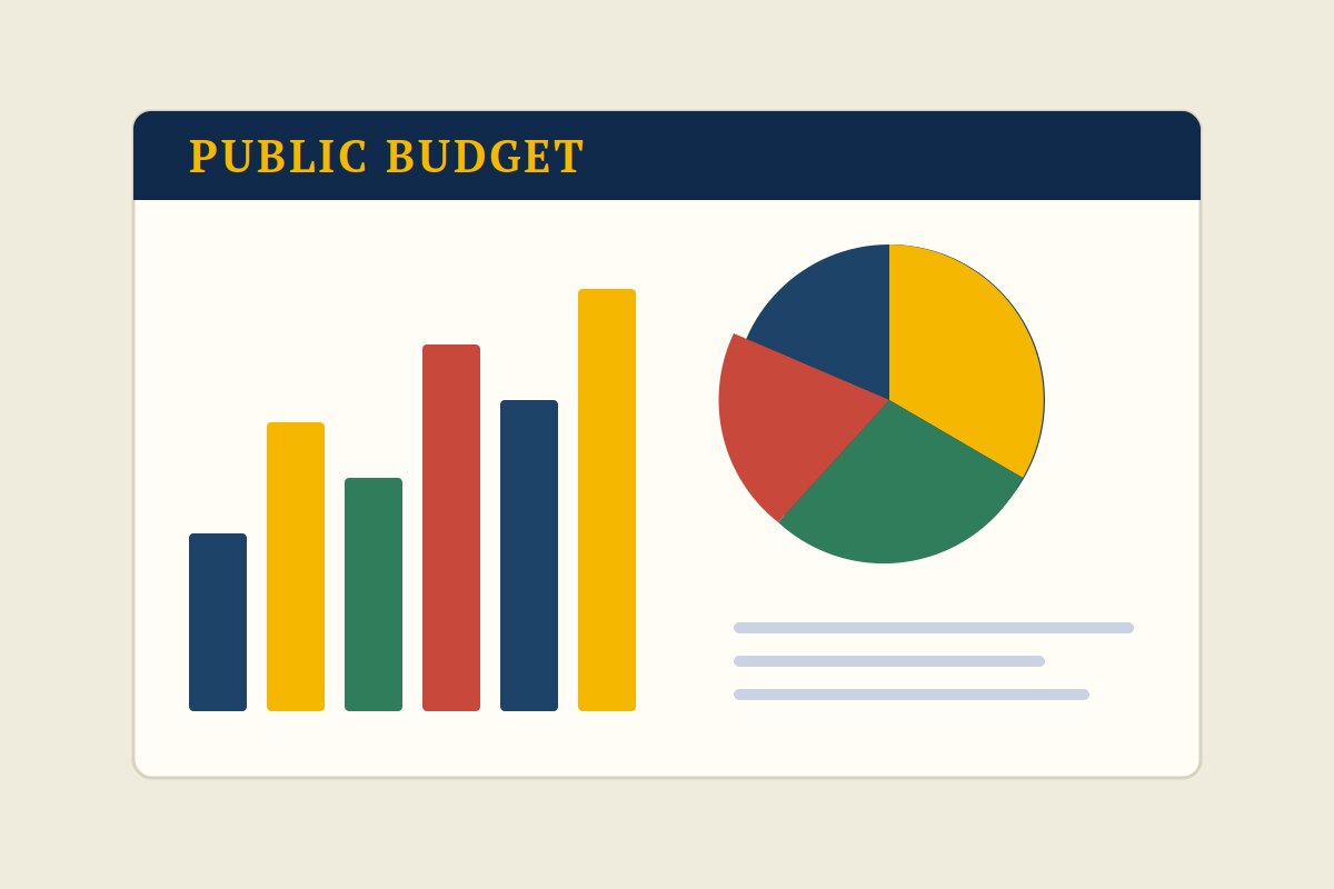 Bar and pie charts representing a public budget