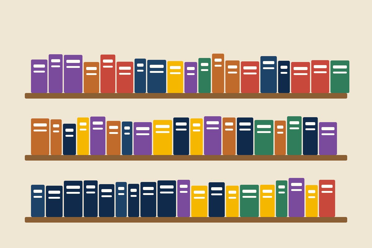 Shelves of colourful binders