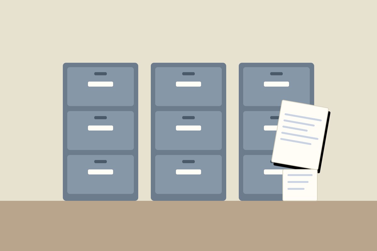 Filing cabinets in a records room