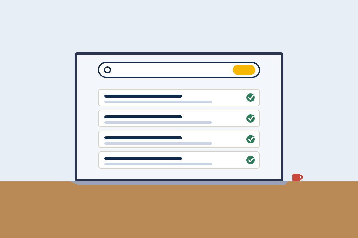 A laptop showing a searchable list of public records