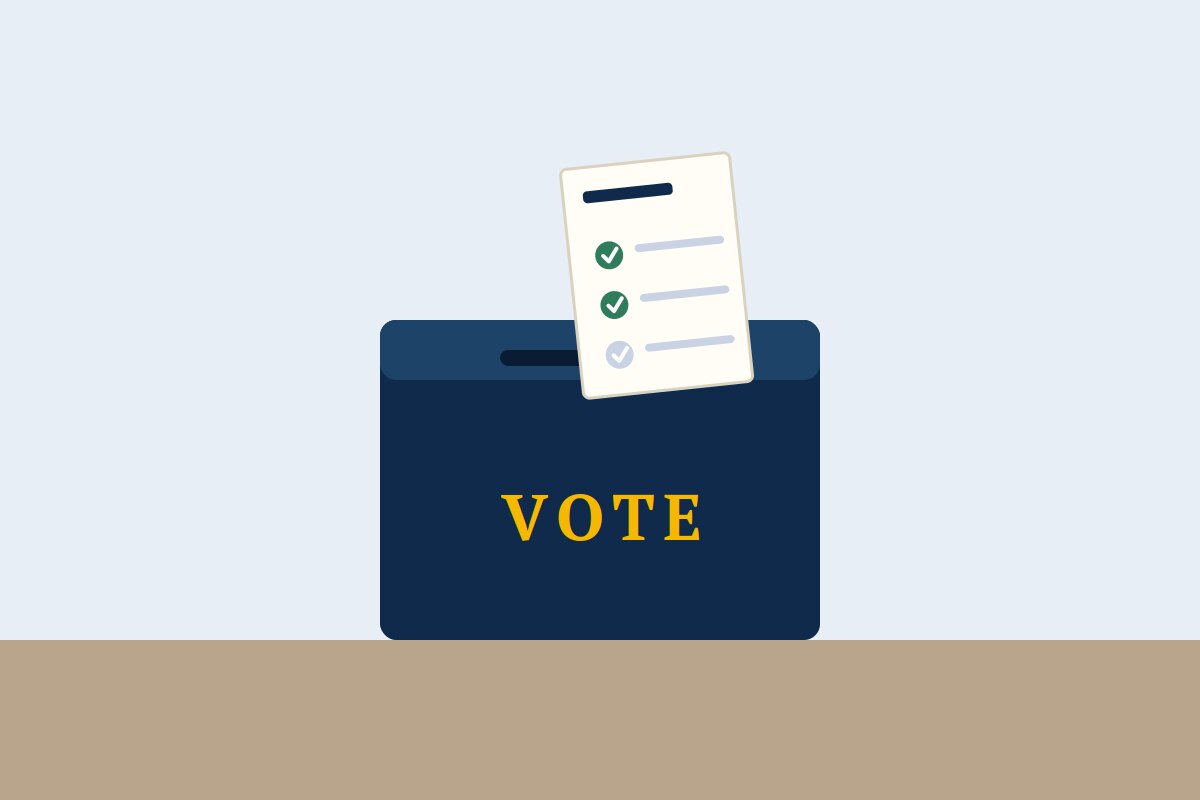 A ballot box with a ballot being dropped in